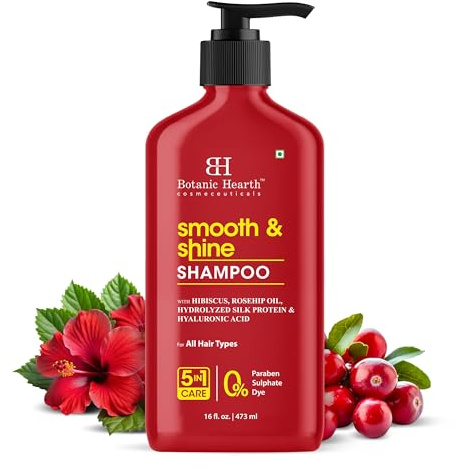 Botanic Hearth Smooth & Shine Shampoo | Hibiscus, Rosehip Oil, Hydrolyzed Silk Protein & Hyaluronic Acid | Paraben & Sulfate Free | 16 fl oz (473 ml)