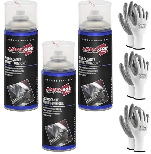 Sbloccante Spray da 400ml 3/6/12 bombolette a Grande Potere sbloccante e Protettivo rimuovi ruggine e ossidazioni allenta collegamenti bloccati Viti, Dadi, Cerniere con Guanti da lavoro omaggio (3)
