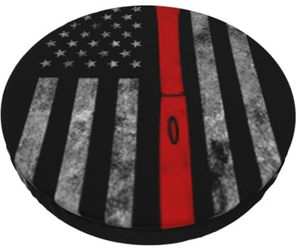 Non-Slip Round Bar Stool Cushion Covers, Firefighter Axe Red Line Flag Velvet Seat Pads 12/13/14 Inch, Machine Washable Kitchen Stool Covers With Elastic, Removable Stool Slipcover For Hotel Bar Home