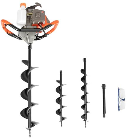 LKHDONG 72CC Tarière à essence avec 3 embouts de perçage 10/15/20 cm, tarière à essence 2 temps 2,3 kW, foret de jardin portatif de 1 l de capacité de 1 l