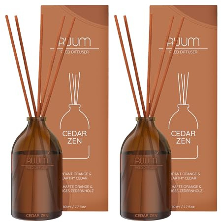 RUUM Reed Diffuser Duftvase Cedar Zen 2er Pack je 80ml | Premium Raumduft 2er Pack, warme Holznote mit feinem Zitrusakzent