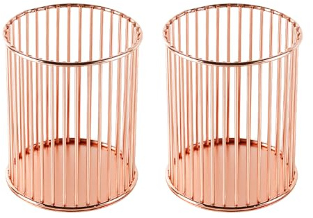 Laroal Stiftehalter, rund, Eisenkunst, Stifthalter, Aufbewahrungskorb für Make-up-Pinsel, Metall, Stiftebecher, Ständer, Schreibtisch-Organizer für Zuhause, Schule, Büro, 2 Stück, Roségold