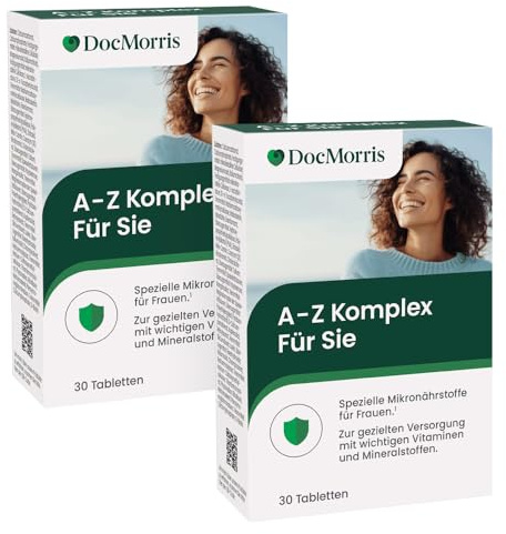 DocMorris A-Z Komplex für Sie – 2 x 30 Kapseln – Multivitamin für Frauen mit 14 Vitaminen & Spurenelementen – Laktosefrei, Glutenfrei & ohne Zusatzstoffe – Nahrungsergänzungsmittel