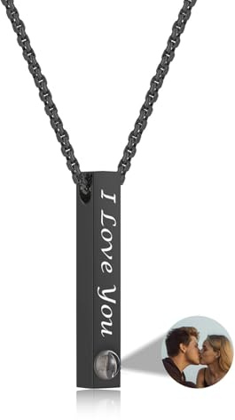 PiercingJak Herren Halskette Bild Projektion Kette mit Foto im Stein Bar Quader Vertikaler Edelstahl Anhänger Liebe Freundschaft Schmuck Personalisierte Geschenke für Männer Damen Frauen