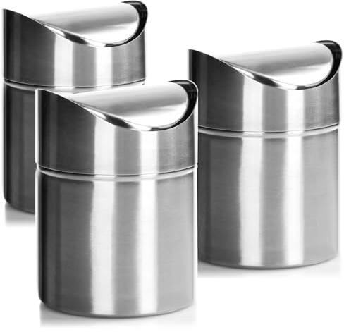com-four® 3x Abfalleimer mit Schwingdeckel, eleganter Tischmülleimer