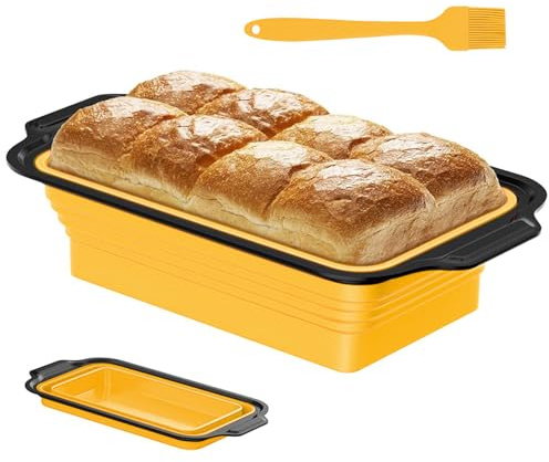 QITIXI:OU Silikon Kastenform 26 cm mit metallverstärktem Rahmen, Rechteckig Silikon Brotbackform, Faltbar Ideal zum Brot Backen Form, BPA-Frei Brot Backen Form für Kuchen und Brote (Gelb)