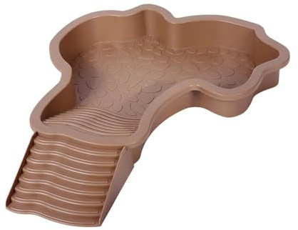 Pewihyer Extra Large Reptile Bathing Pool Reptile Feeding Dish Water Bowl with Ramp Aquarium Ornament for Gecko, Snake, Turtle, Bearded Dragon, Lizard Bath (Brown-yellow)