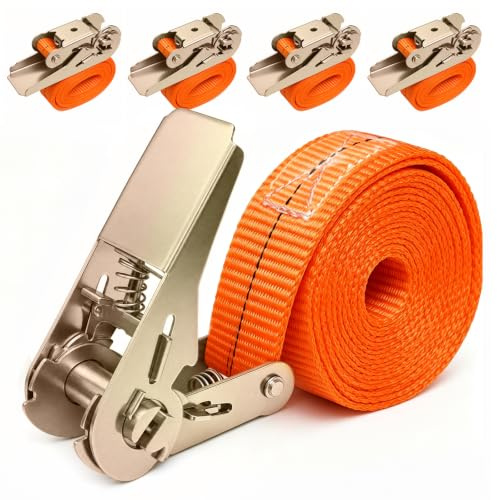 5 Pièces Sangle a Cliquet, Sangles d’arrimage, 2.5 cm x 6 m, Max. 800 kg | Sangles d’Arrimage Moto, Remorque, Quad, Bagages