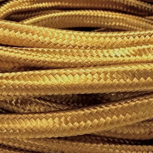 ORION LIGHTSTYLE Ensemble de 5 m / 5 mètres, câble textile extra fin pour lustre, couleur or brillant, câble textile gainé de tissu, câble d'alimentation fin / 3 conducteurs 3x0,75mm² avec conducteur