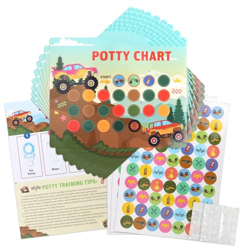 10Pcs Potty Training Chart, Potty Training Reward Chart, Sticker Chart for Children Behaviour, Monster Truck Design with 4 Sheets of Reusable Stickers (280pcs) Reward Chart Toilet & Routine Habit