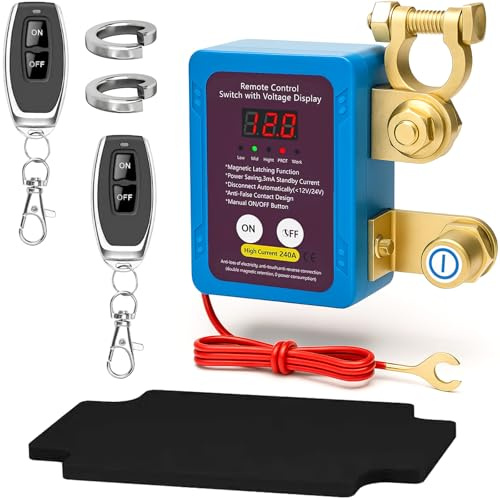 Drahtlose Ferngesteuerter Auto Trennschalter mit LED-Anzeige, 12V Batterie Trennschalter 240A, Batterie Kill Switch Anti-Diebstahl Automatische Abschaltung Schalter Auto Trennrelais