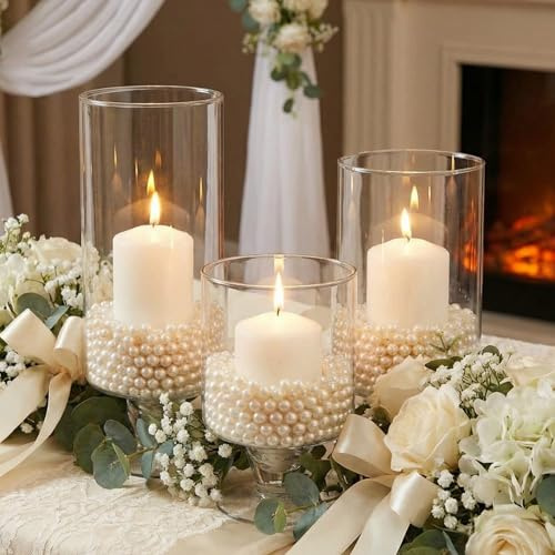 Acellegic 3 Pcs Wedding Glass Candle Holder - 6 8 9 Clear Hurricane Stemmed Terrarium Pillar Candle Floating Tealights Flower Vase Centerpiece Holiday Decoration for Home Party