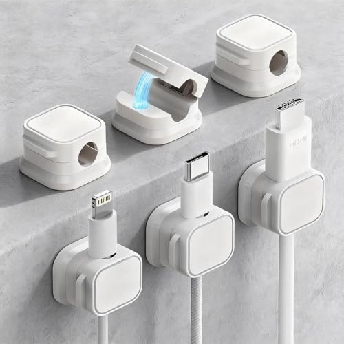 wimprove Kabelhalter magnetisch selbstklebend für Schreibtisch, 6er Weiß | Kabelhalter selbstklebend: Kabel Organizer, Kabelorganizer und Kabelclips für Lade- und Datenkabel bis ca. 7,5 mm