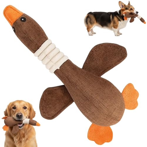 NieYat Anti Stress Ente für Hunde, Hundespielzeug Unzerstörbar, Kuscheltier für Hunde, Langlebiges Spielzeug für Aggressive Kauer, Weiches Hunde Spielzeug in Entenform, Braun, 30 cm