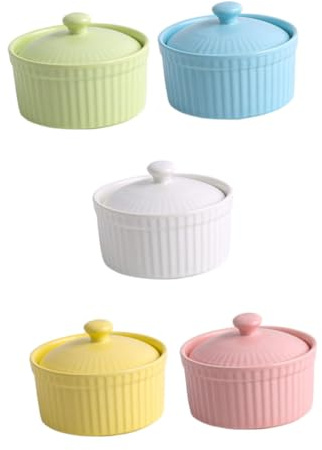 SMASOLO Bol en céramique avec couvercle Lot de bols à pudding colorés pour cuisson et service Ramequins pour crèmes brûlées desserts résistants et faciles à