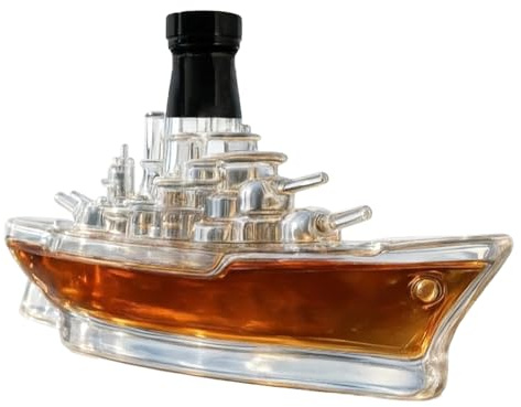 Submarine Whiskey Decanter, 350ml Glass Liquor Bottle, 3D Warship Design Wine Decanter, for Home Bar Birthday Holiday Business Gift