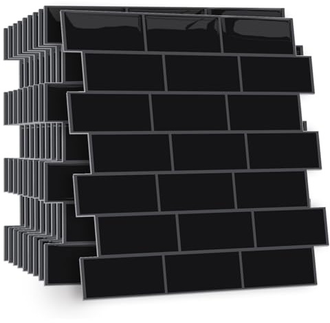HPNIUB 10 Stück Metro Fliesenaufkleber Klebefliesen Küchenrückwand Selbstklebend fliesenaufkleber klebefliesen küche Wandpaneele 30 x 30cm Schwarz