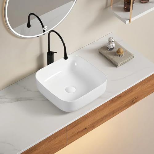 Kiamami Valentina - Lavabo à poser carré en céramique blanche 40 cm