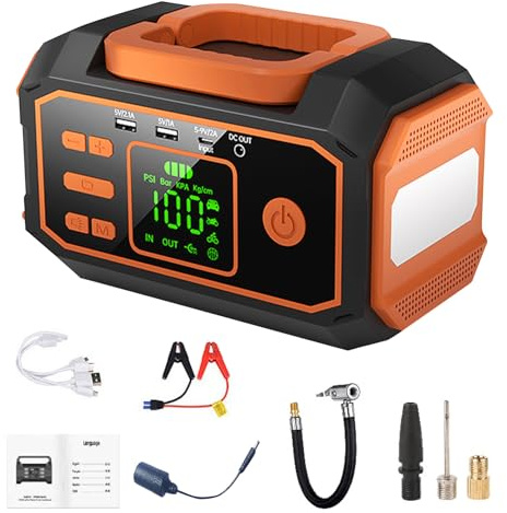 Generico Pompa Aria per Pneumatici di Automobili - Compressore d'Aria con Pressione Digitale | Pompa per Pneumatici Bici | per Bicicletta Moto Veicolo SUV Campeggio Camion Garage