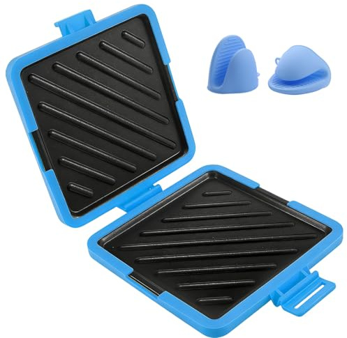 Nidoul Microwave Toastie Sandwich Maker, Detachable Non-Stick Plate Cheese Toastie Maker with Heat-Resistant Clips, Sky Blue Micro Toastie Maker for Crispy Sandwiches