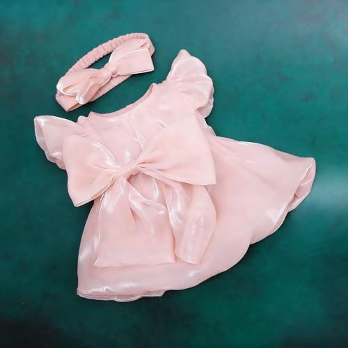 RUNGQIANY Ensemble De Robe Rose SatinéE Avec NœUd Pour PoupéE Reborn Fille Adapté Aux PoupéEs De 19 à 22 Pouces 49 à 55 Cm Robe De PoupéE Et Bandeau Assorti éLéGant Tenue Pour Habiller PoupéE RéAliste