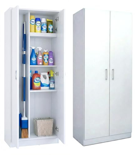 Marctani Besenschrank für den Innenbereich, Weiß, Mehrzweckmöbel mit verstellbarer Mittelregal, Kapazität 15 kg pro Regal, Reinigungsschrank für Speisekammer oder Waschküche