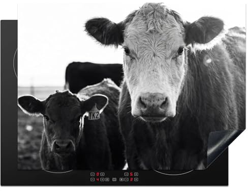KitchenYeah© Protector Vitroceramica 70x52 cm Tapa para induccion Placa Encimera Cubre de Protectora Cocina Vacas - Blanco y negro