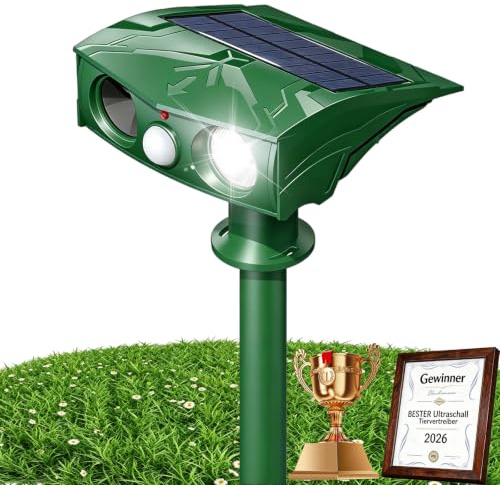 Katzenschreck Ultraschall, 4 Modi Solar Tiervertreiber Katzenabwehr mit Bewegungsmelder und Blinklicht, IPX6 Wasserdicht, Katzenschreck für Garten, Rasen, Innenhof