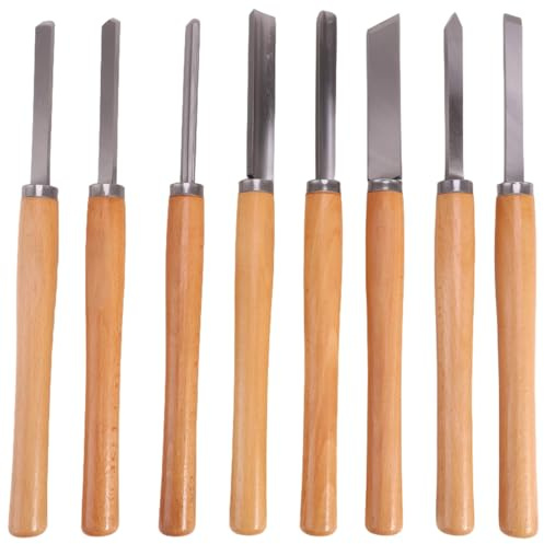 Sacolin Juego de 8 cinceles de torneado de madera, juego de herramientas de torno de madera de acero de alta velocidad, 14.2 pulgadas con cuchillas afiladas y mango de madera dura, duradero y estable