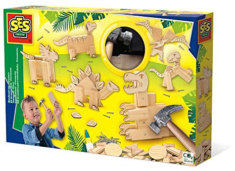 SES Creative 00942 Holzarbeitsset-Dinosaurier, Mehrfarbig, Medium
