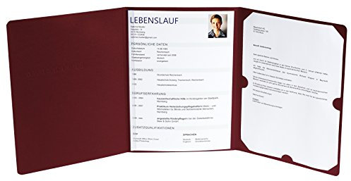 Exacompta 38608B Bewerbungsmappe (3-teilig mit 1 Klemmschiene, Kapazität 30 Blatt aus Manila-Leder-Karton, 400 g Nature Future, DIN A4) bordeaux