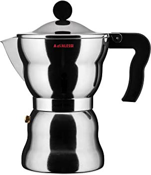 Alessi AAM33 / 6 - Design Espresso Coffee Maker, Aluminum Body, Handle and Knob in Thermoplastic Resin, 6 Cups, Black