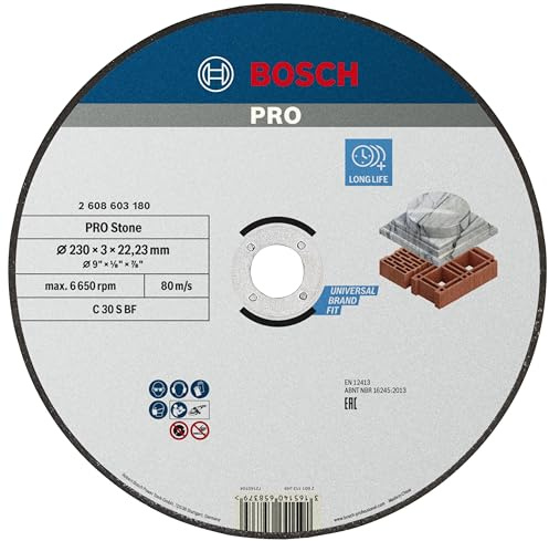 Bosch 1x Disque à tronçonner aggloméré PRO Stone, alésage 22,23 mm | pour Bloc de construction en brique creuse, Marbre, Ø 230 mm Professional Accessoire Grande meuleuse angulaire