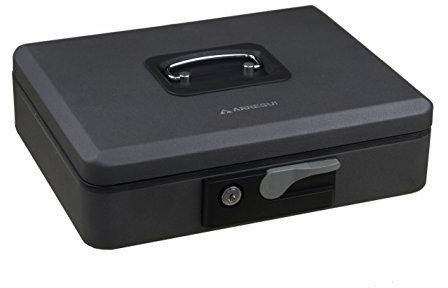 ARREGUI Popup C9746 Cassetta di sicurezza con chiave e pulsante per contare e trasportare denaro | Cassetta Portavalori in acciaio con vassoio Portamonete | Cassaforte portatile larghezza 20cm |Grigio
