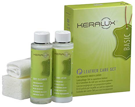 KERALUX Nettoyant et Entretien pour Cuir pigmenté sur Les Meubles et dans la Voiture 200 ML chacun avec Accessoires