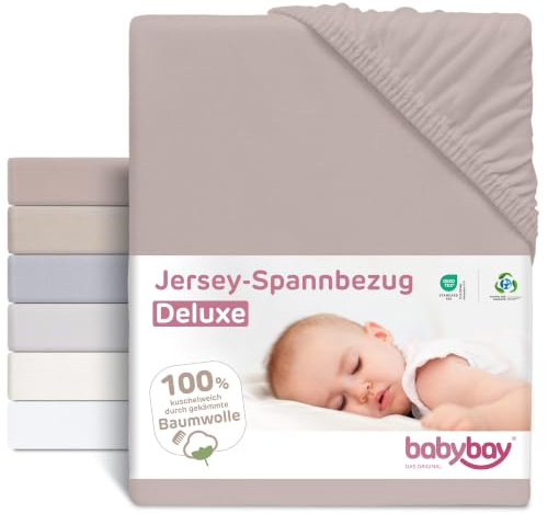 babybay Jersey Spannbetttuch Deluxe passend für die Modelle Maxi, Midi, Boxspring, Comfort und Comfort Plus, nougat, 89 x 50 cm (1er Pack)