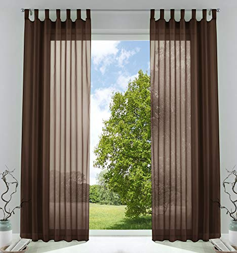 Voile Gardine Schlaufenschal 2er-Set transparent Braun 225x140 »Bern« | Schlaufen abtrennbar für Gardinenschiene, eingenähtes Kräuselband, Bleibandabschluss, 100 % Polyester-Voile, waschbar 40 °C