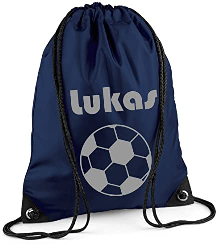 minimutz Turnbeutel mit Namen Fußball-Motiv Dunkelblau für Jungen Kinder | Personalisierbar, Namensdruck inkludiert, Sportbeutel, Schuhbeutel