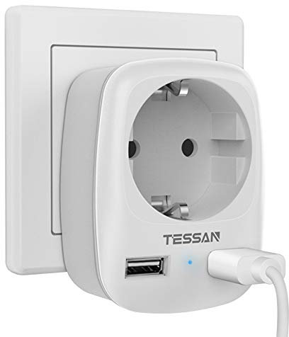 TESSAN Steckdose mit USB, Mehrfachstecker für Steckdose, Steckdosenadapter 2 USB, 4000 W Mehrfachstecker Schuko Stecker, Ladestecker Netzteil für Phone, Mehrfachsteckdose Adapterstecker, Grau