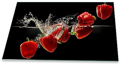 Herdabdeckplatte Abdeckung Ceranfeld Abdeckplatte Schneidebrett 1-Teilig 80x52 Paprika Rot Spritzschutz Glasplatte Ceranfeldabdeckung Schutz Kochplatten Herdschutz Sicherheitsglas Glasschneidebrett