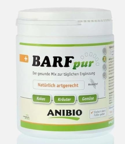 Anibio Barf pur 350g | barfen | mit Kokos, Kräutern & Gemüse | weizenfrei | ohne Zusätze | ausgewogen - artgerecht | leicht verdaulich | Kräutermischung zur Ergänzung bei Rohfütterung | Hunde