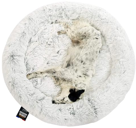 One PETS-TOP® Hundekörbchen Waschbar Fluffy – Donut Hundebett Flauschig mit Abnehmbarem Bezug – Hundebett Rund für Kleine & Große Hunde – Hundekissen Waschbar Anti-Stress – 95cm Durchmesser Perlgrau