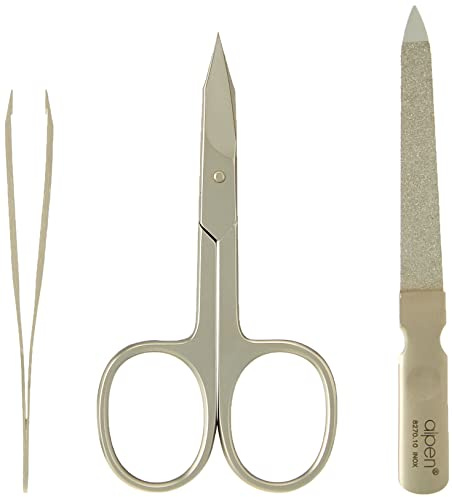 Alpen Maniküre-Set, 3-tlg, rostfrei, Haut-und Nagelschere, Pinzette, Nagelfeile, schwarzes Etui