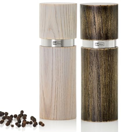 AdHoc Gewürzmühlen Geschenk-Set | hochwertige Pfeffermühle und Salzmühle TEXTURA ANTIQUE, weiß & braun, langlebiges Keramik Mahlwerk CeraCut®, Holz/Edelstahl