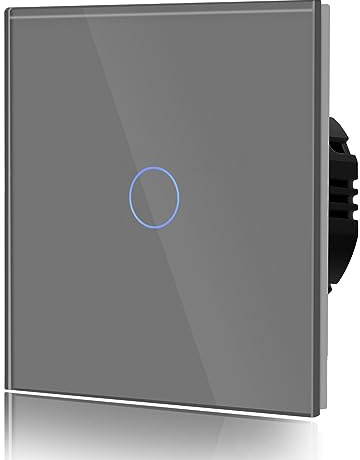 BSEED Interruptor Tactil luz pared,Vidrio Panel con luz Piloto,Sin Función Wifi,1 Gang 1 Vía,86mm Gris | Interuptor táctil con indicador luminoso, retroiluminación LED, cristal antihuellas, 1 pandilla de 1 vía