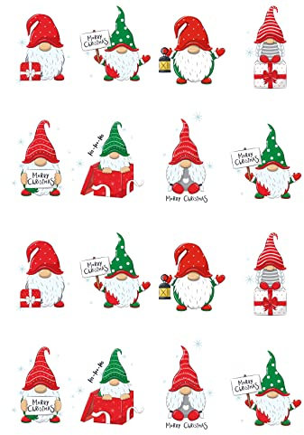 Lot de 16 décorations en papier gaufrette comestible pour gâteaux sur le thème des nains de Noël
