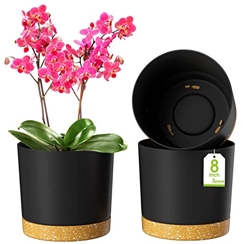 ZMTECH Blumentopf 20 cm Durchmesser übertöpfe für zimmerpflanzen, Kunststoff blumentöpfe mit Untersetzer und Abflusslöchern, Rund pflanztöpfe für Innen Außen Pflanzen(3er-Set, Dunkel Grau)