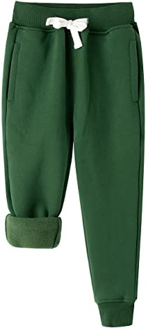 Spring&Gege - Pantalones deportivos de forro polar de un solo color para niños, pantalones gruesos de entrenamiento con bolsillos, verde, 9-10 años