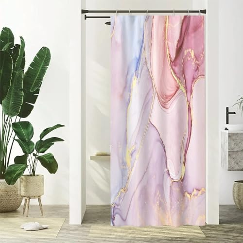 Duschvorhang Rosa, Uiiooazy Duschvorhang Schmal 90x180cm Anti Schimmel Marmor Optik Lavendel Marmoriert Modern Duschvorhänge Stoff Waschbar Wasserdicht Polyester Bad Vorhang mit 6 Haken für Badezimmer