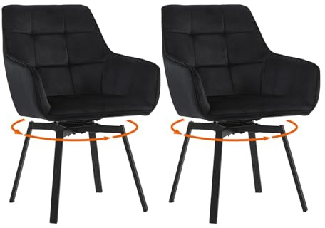 LEMROE Juego de 2 sillas de comedor giratorias de 360°, sillas de escritorio tapizadas de terciopelo sin ruedas, silla de oficina ergonómica con brazos y patas de metal para estudio en casa (patrón
